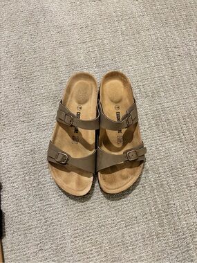 Double Buckle Slide Sandals in Taupe